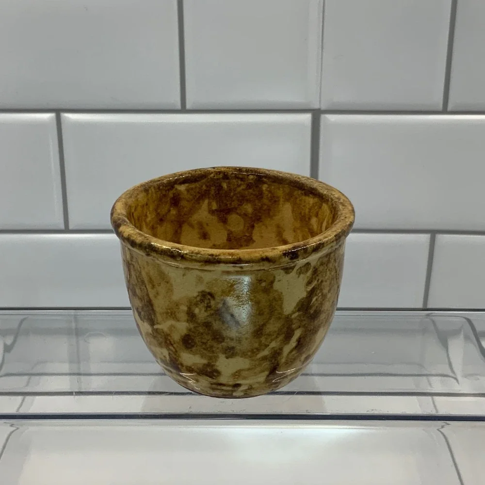Vintage Yellow Ware Custard Cup 556 Stoneware Brown 3.5x3in